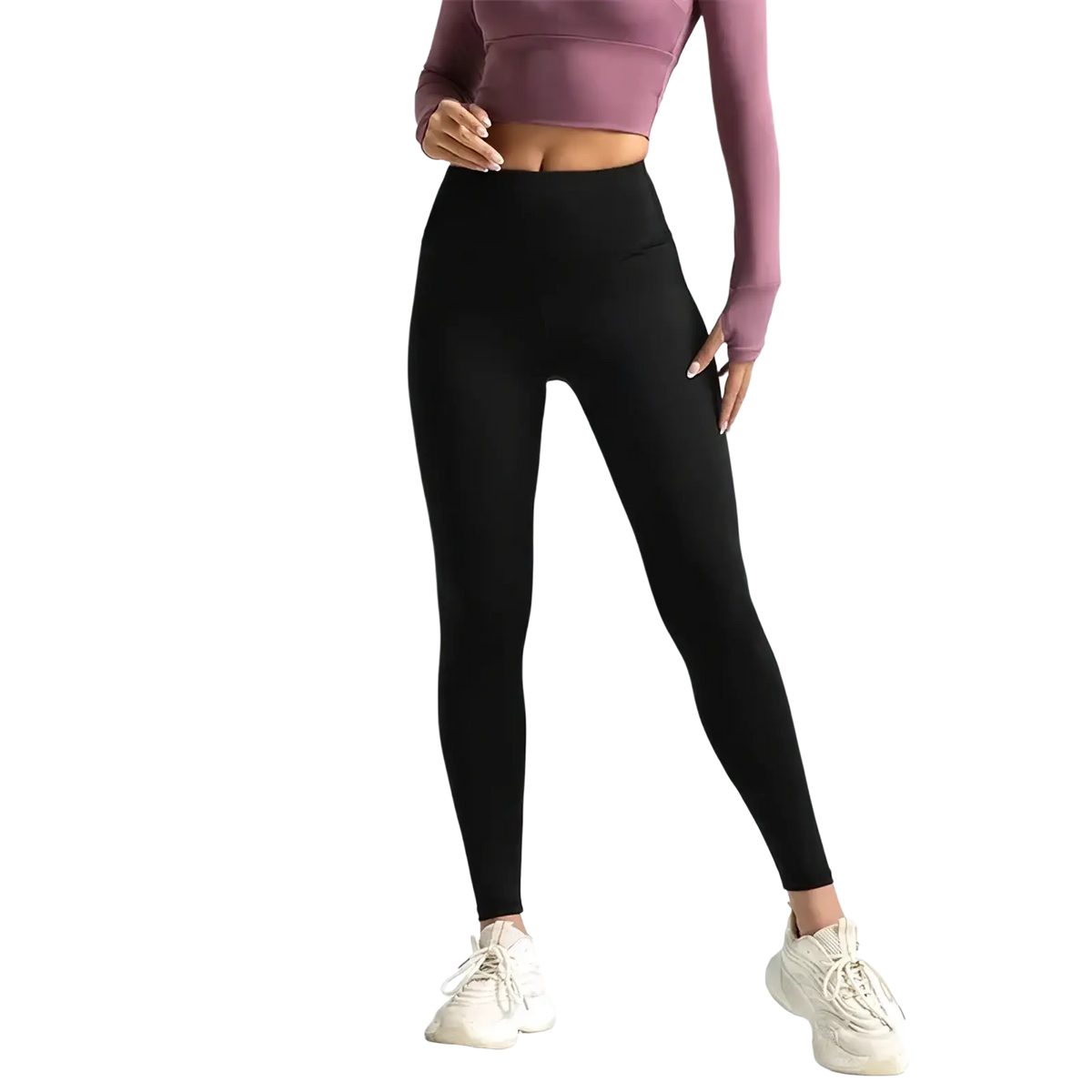Black high waisted leggings in smooth form fitting stretch fabric paired with high waisted mint green yoga leggings 3xl