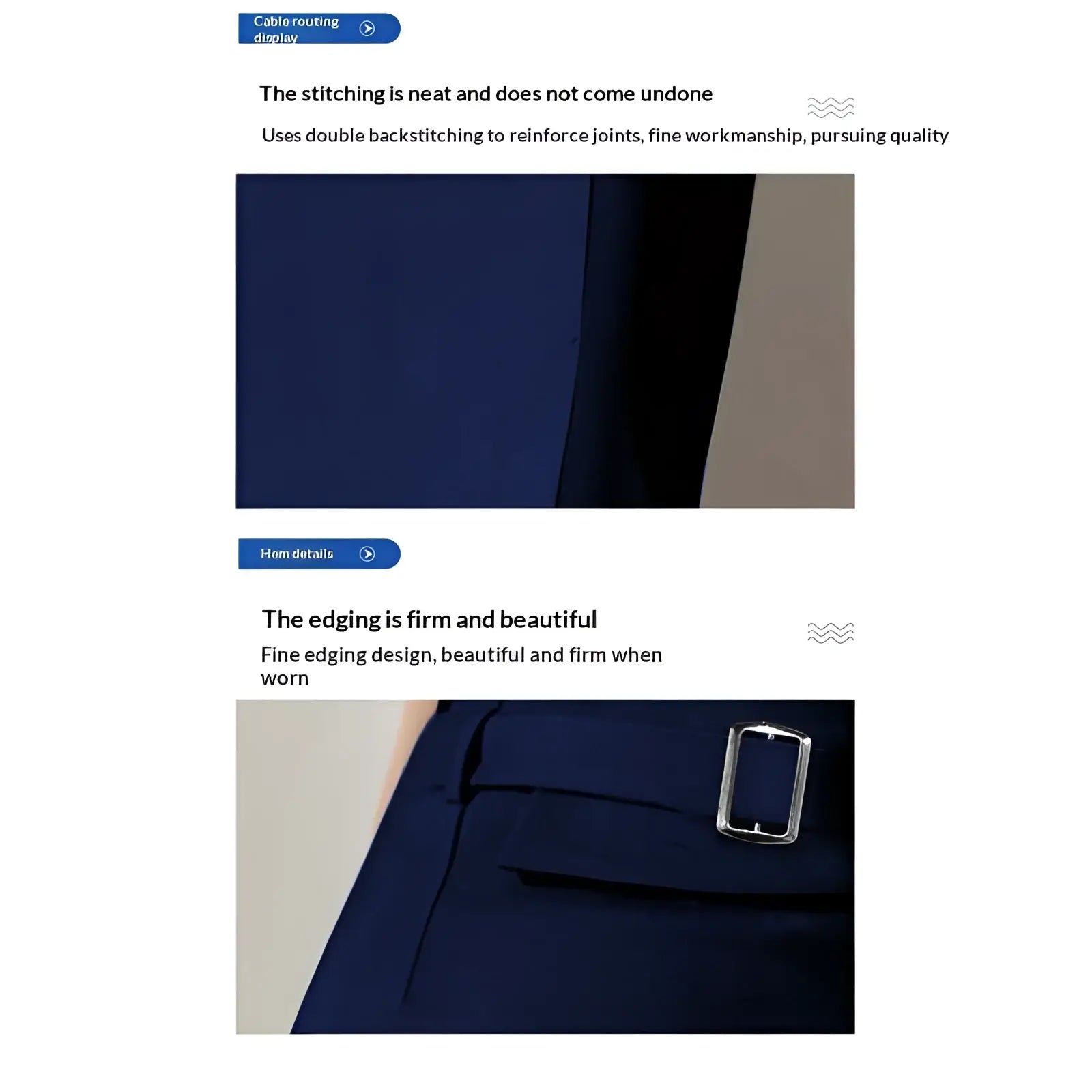 High waisted navy blue denim pencil skirt with a silver-toned metal buckle for a stylish fitted look