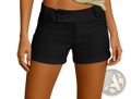 Black high-waisted rolled cuff shorts featuring a buttoned belt detail for a stylish and comfortable fit