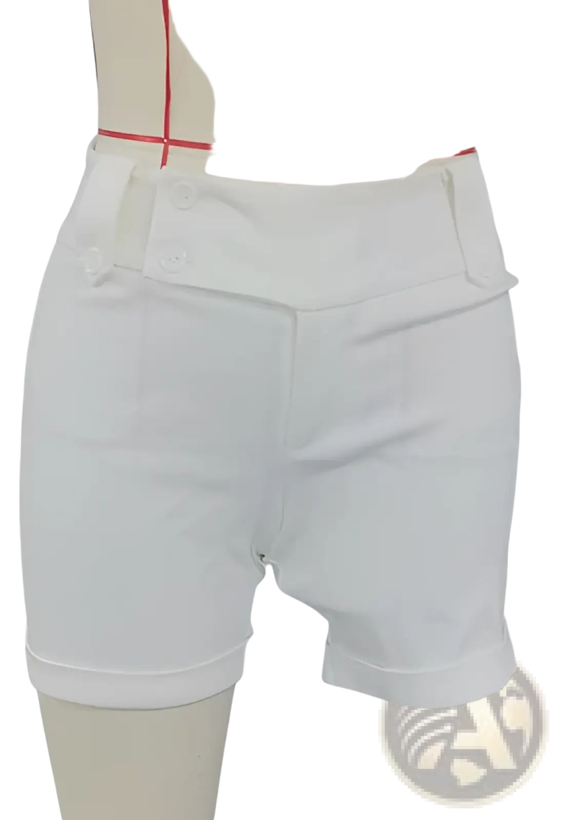 White high-waisted rolled cuff shorts with button closures ideal for casual summer wear
