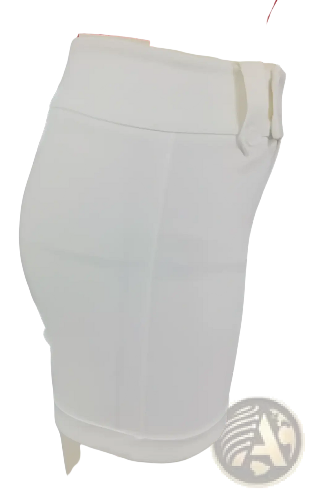 White high-waisted rolled cuff shorts with a fitted design and subtle vertical seam detailing