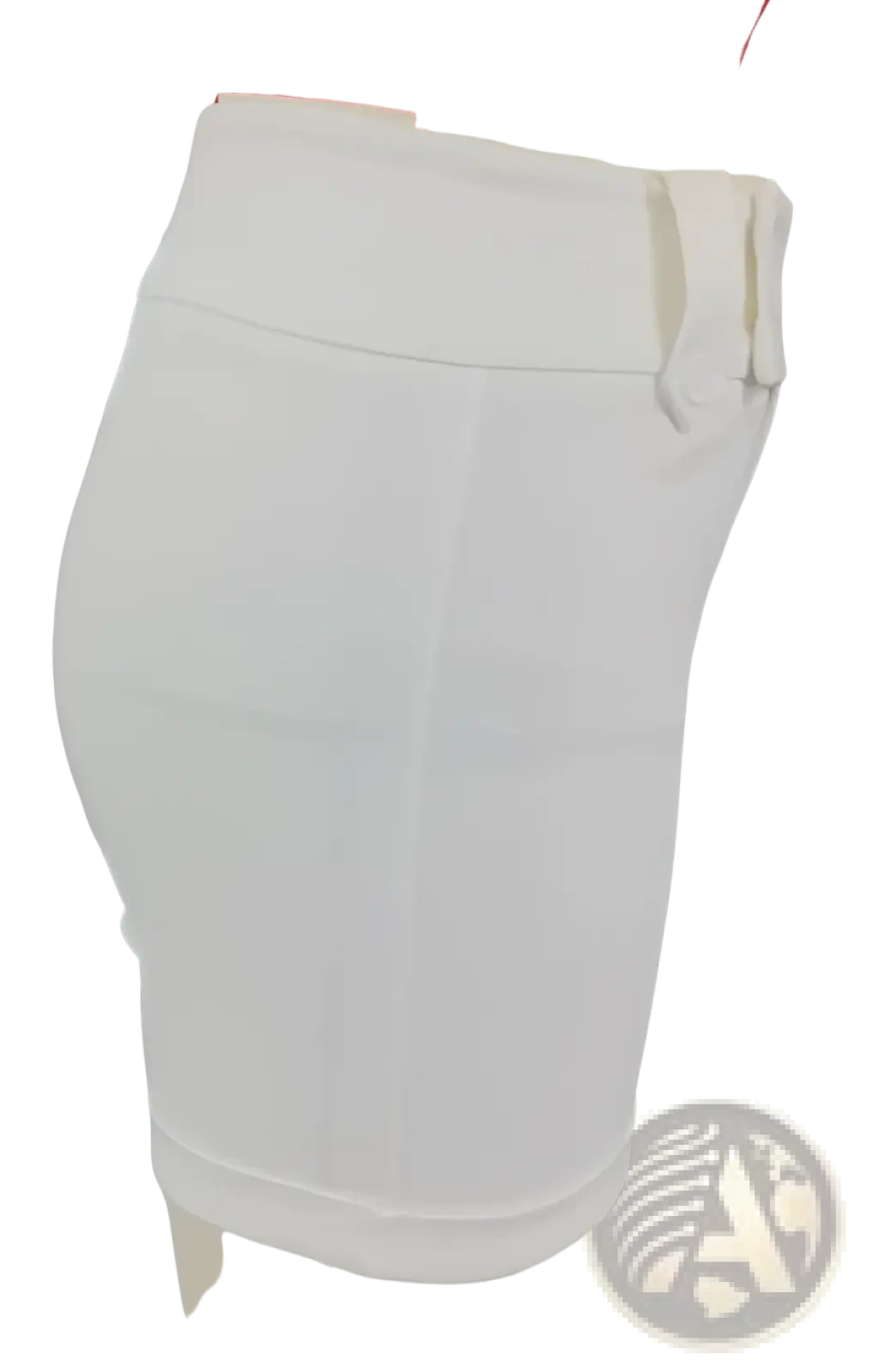 White high-waisted rolled cuff shorts with a fitted design and subtle vertical seam detailing