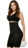 Black seamless high-waisted shapewear shorts and matching crop top set designed for slimming and comfort
