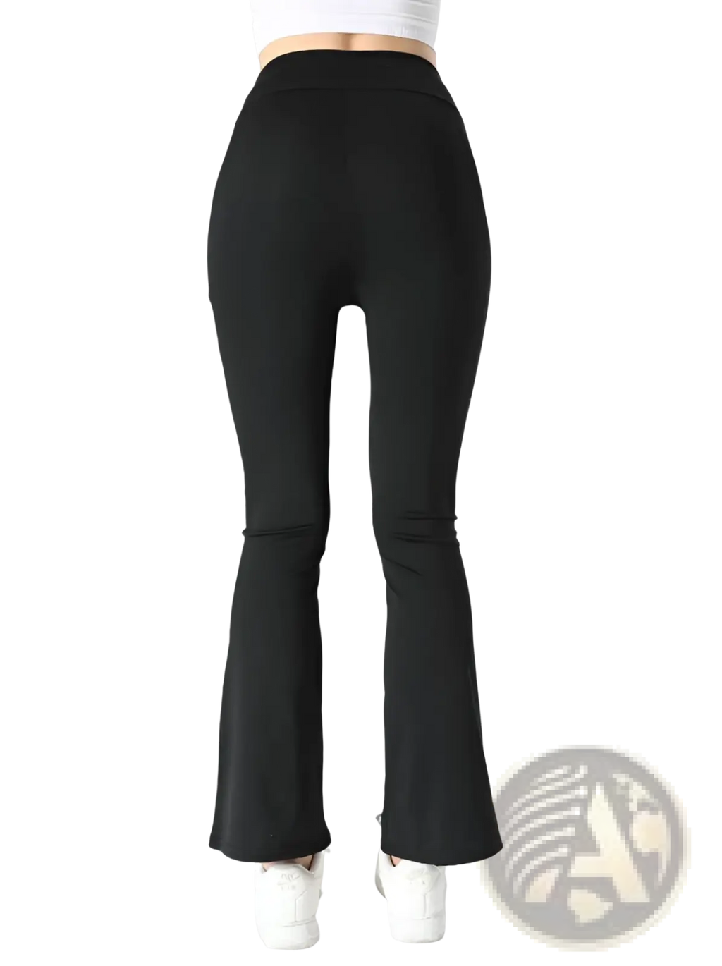 Black high waisted sharkskin flare leggings featuring smooth stretchy fabric ideal for active and casual wear