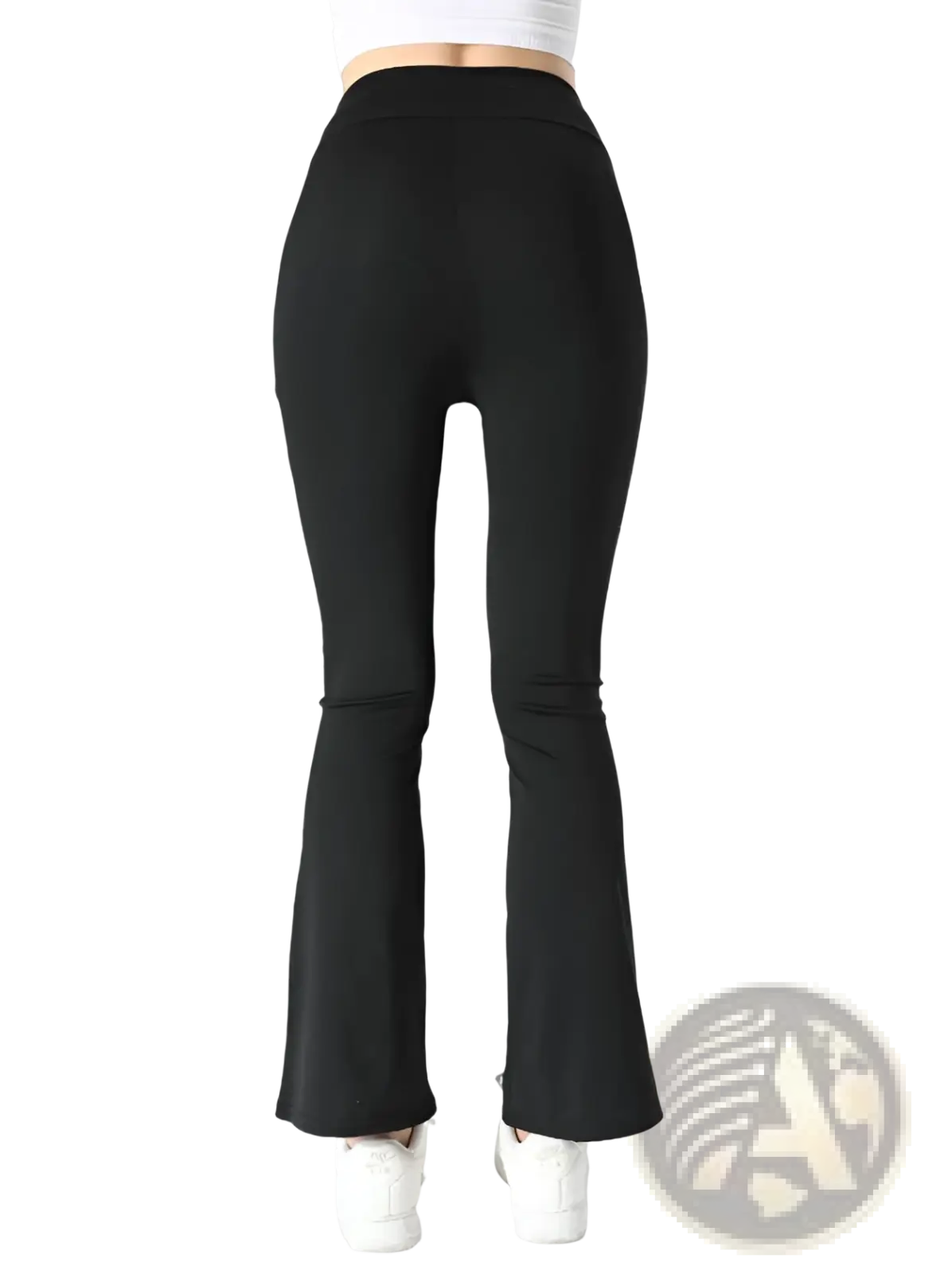Black high waisted sharkskin flare leggings featuring smooth stretchy fabric ideal for active and casual wear