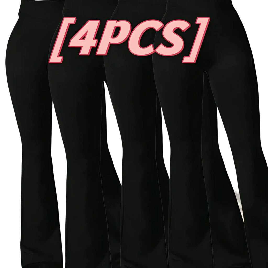 Black high waisted sharkskin flare leggings with sleek, smooth fabric and form fitting design in a 4pack set