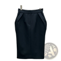 Black high waisted straight pencil skirt with a sleek tailored fit and subtle pleats at the waistband