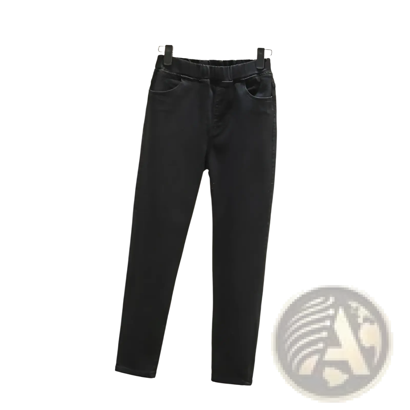 Black slim fit denim jeans with elastic waistband made from stretch material for comfortable wear