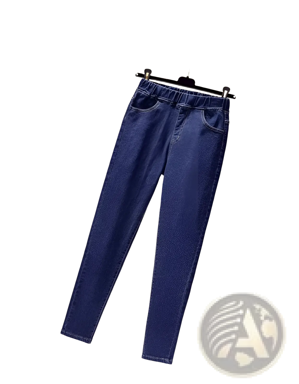 Dark blue slim fit denim jeans with elastic waistband made of stretch material for comfortable wear