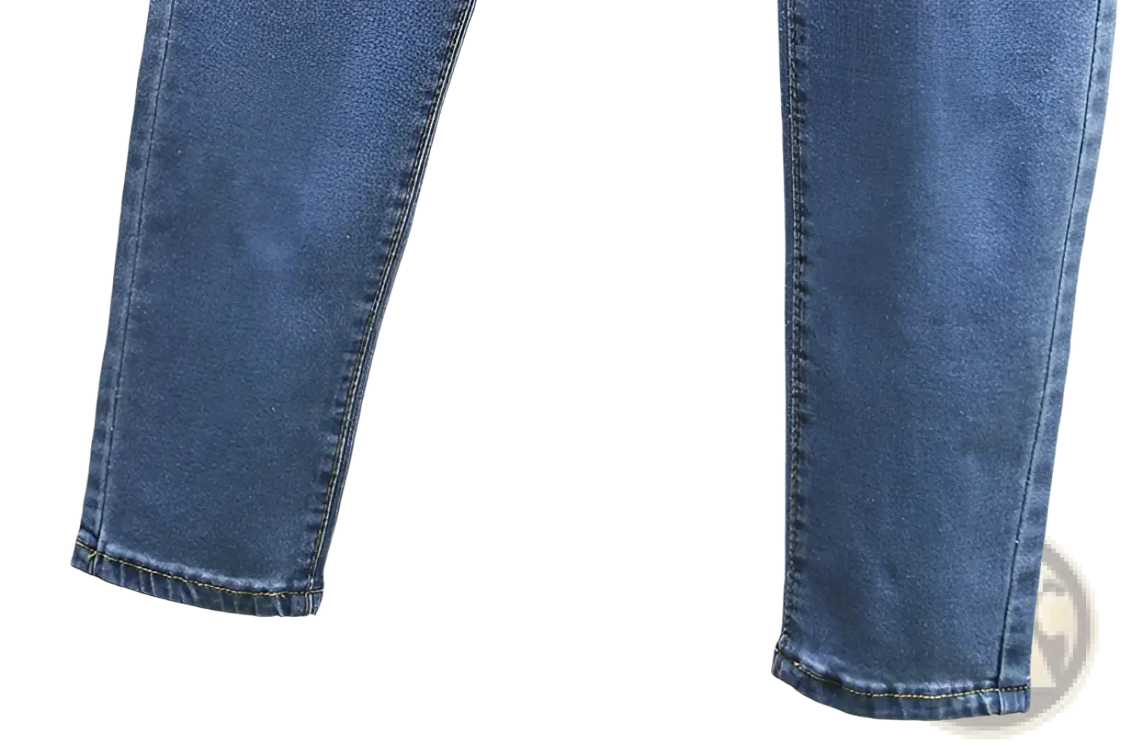 High waisted stretch light blue denim jeans with mid-wash slim fit and neatly stitched cuffs