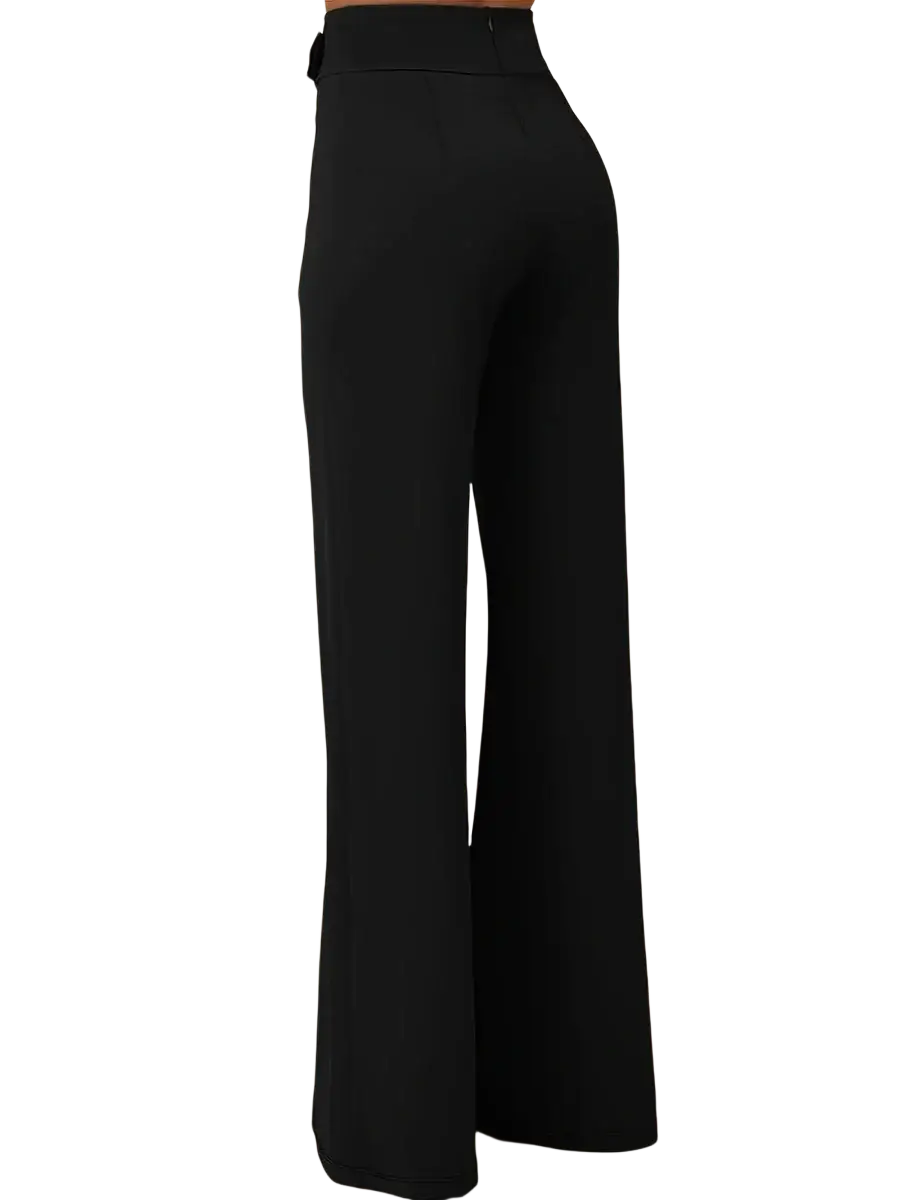 Black high-waisted wide-leg office trousers with a sleek tailored fit perfect for professional wear