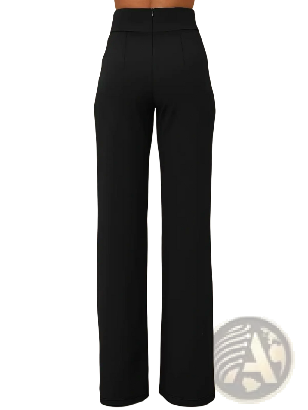 High waisted wide leg black office trousers with a sleek tailored fit in a smooth fabric suitable for workwear