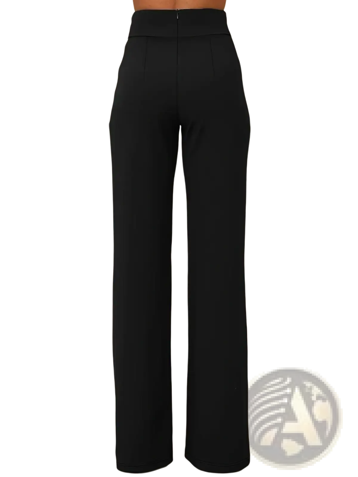 High waisted wide leg black office trousers with a sleek tailored fit in a smooth fabric suitable for workwear