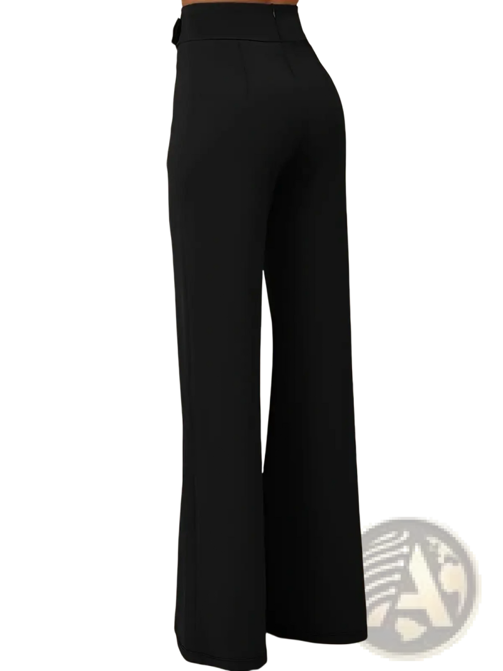 Black high-waisted wide-leg office trousers with a sleek tailored fit perfect for professional wear