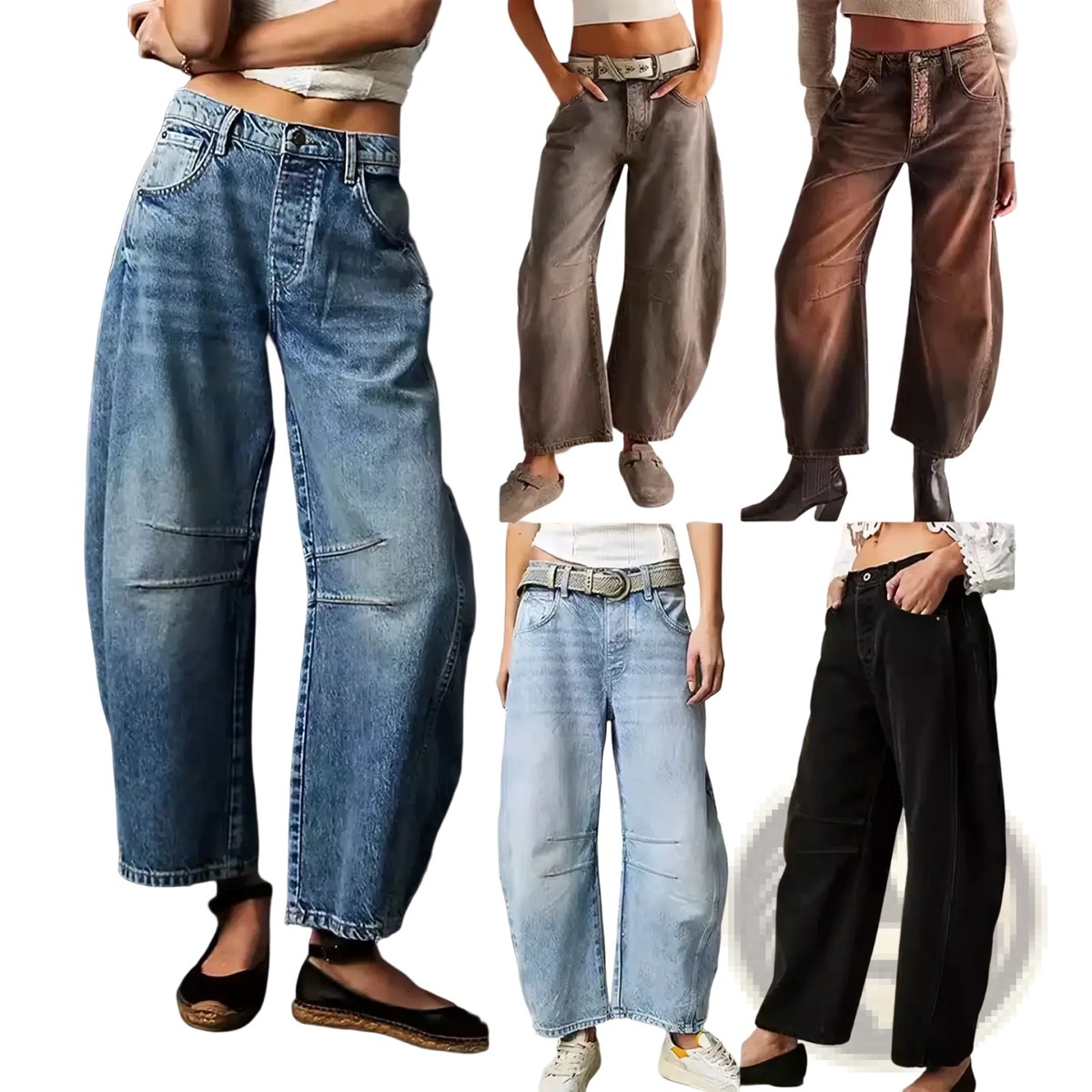 High waisted wide leg denim jeans for women in classic blue faded grey and black casual baggy trousers