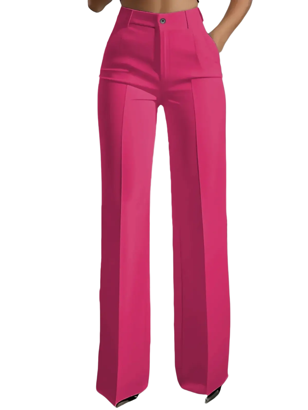 Bright fuchsia high-waisted wide-leg trousers with a sleek tailored design ideal for formal and casual wear
