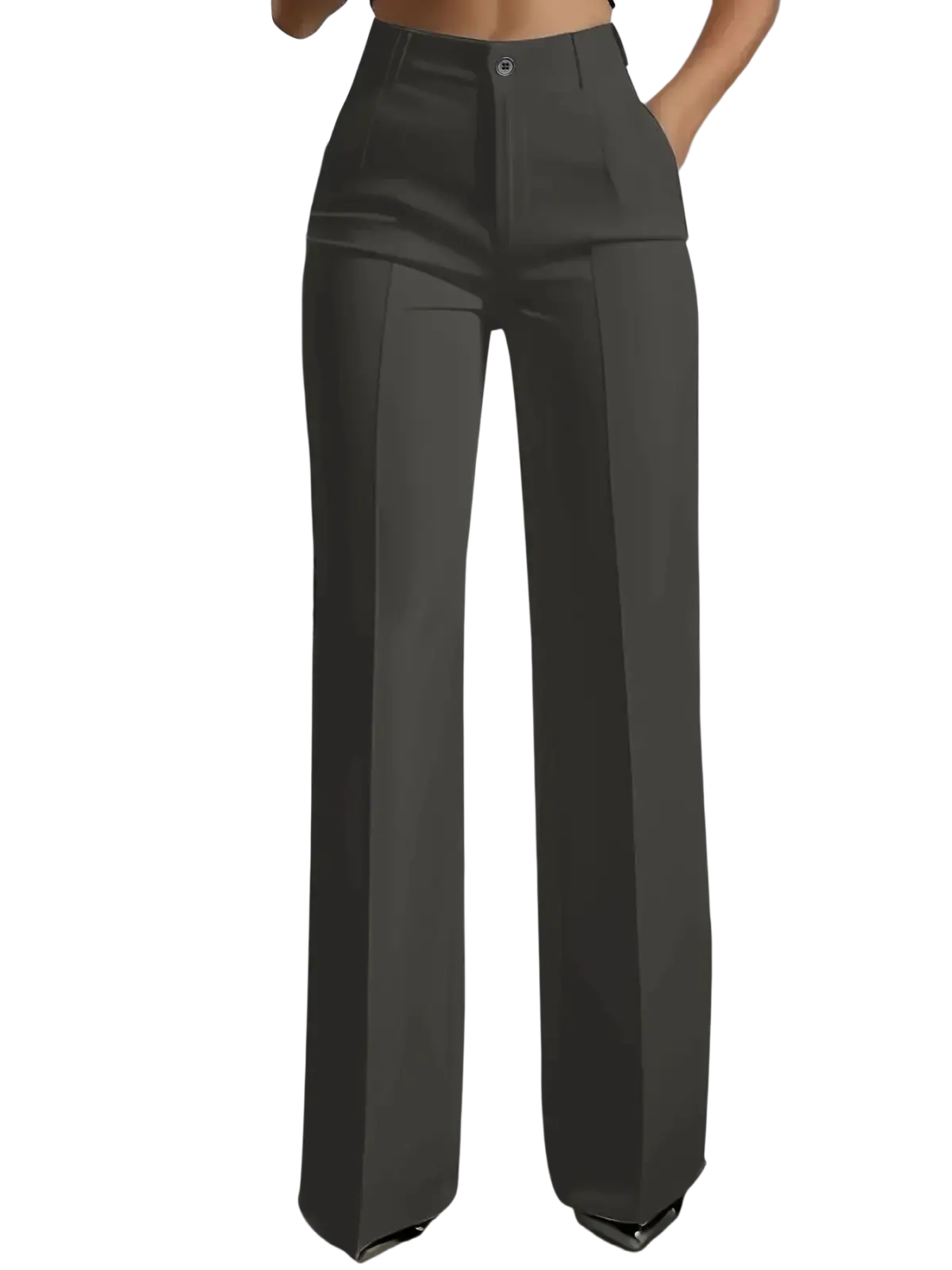 High-waisted wide-leg trousers in dark gray with a sleek tailored design perfect for formal and professional wear