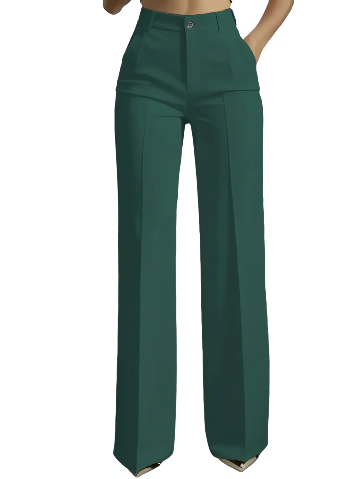High-waisted wide-leg trousers in emerald green with a sleek tailored fit and subtle pleats for elegant wear