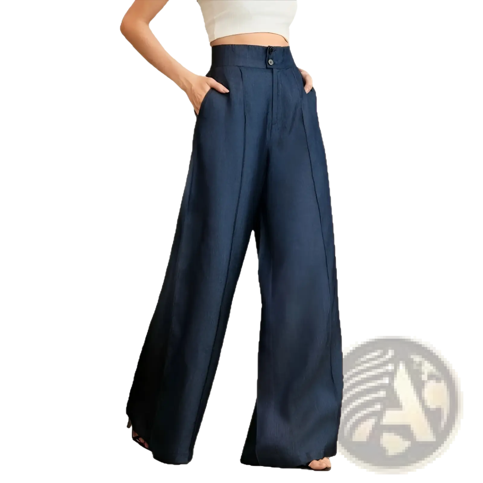 High waisted wide leg trousers in dark blue with button closure made from soft fabric for a stylish look