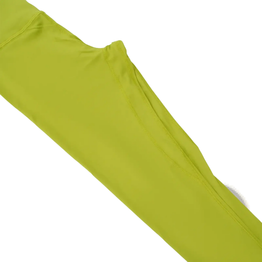A pair of olive green high-waisted yoga leggings for women with smooth fabric and subtle seam detailing