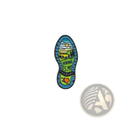 Colorful Hiking Boot Sole Enamel Pin with scenic green hills, trees, and campsite for adventure backpack brooch