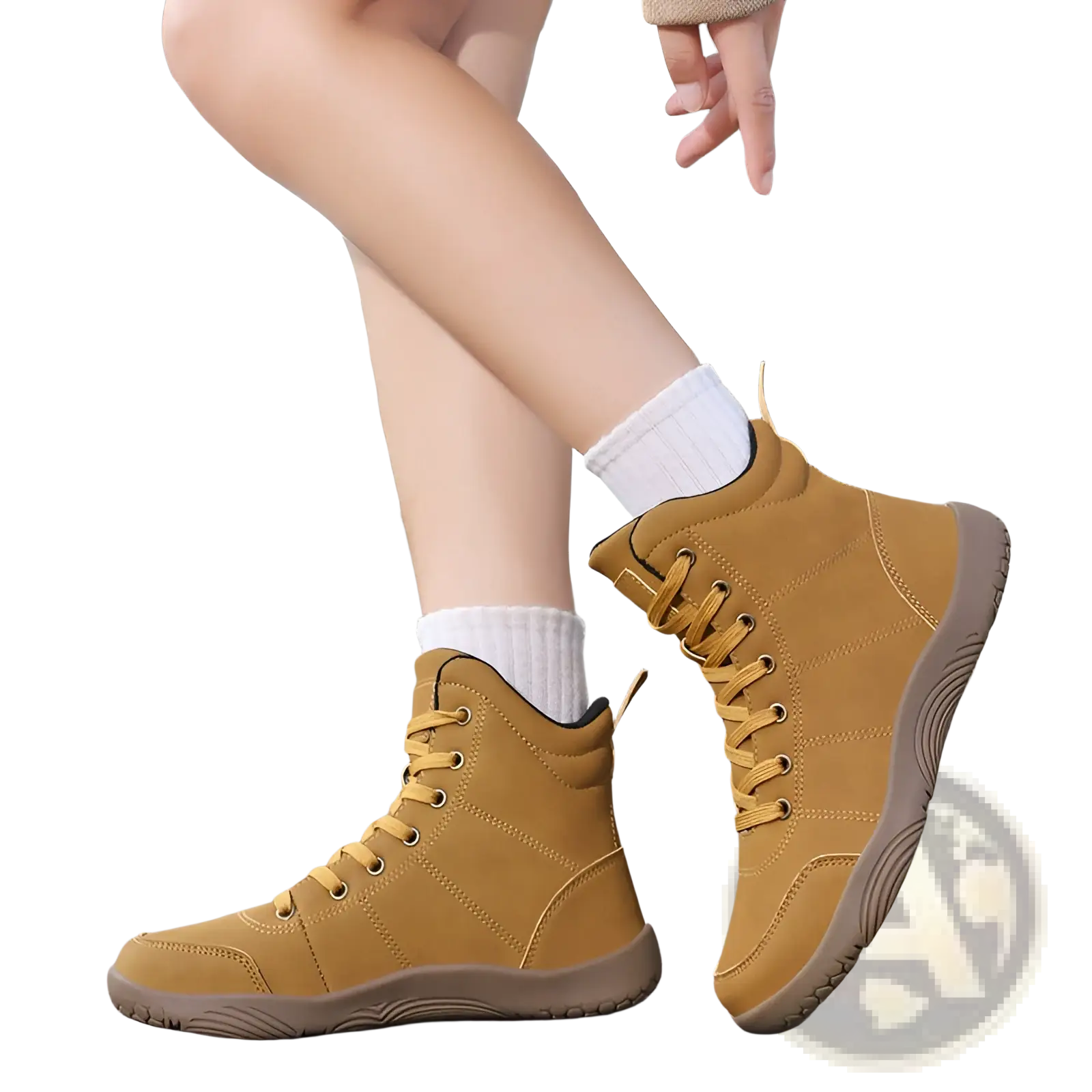Tan suede hiking boots wide toe leather high top sports shoes with matching laces and sturdy rubber sole