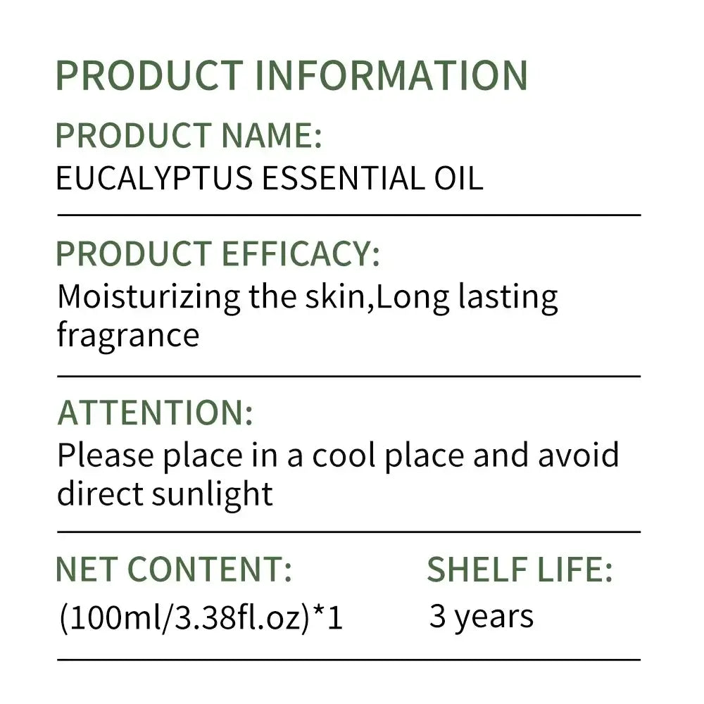 Hillozzi eucalyptus essential oil 100ml bottle with moisturizing and long-lasting fragrance for aromatherapy use