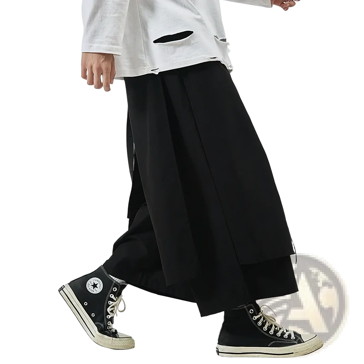 Black wide-leg pleated hip hop cargo jogger pants featuring layered design for men streetwear trousers