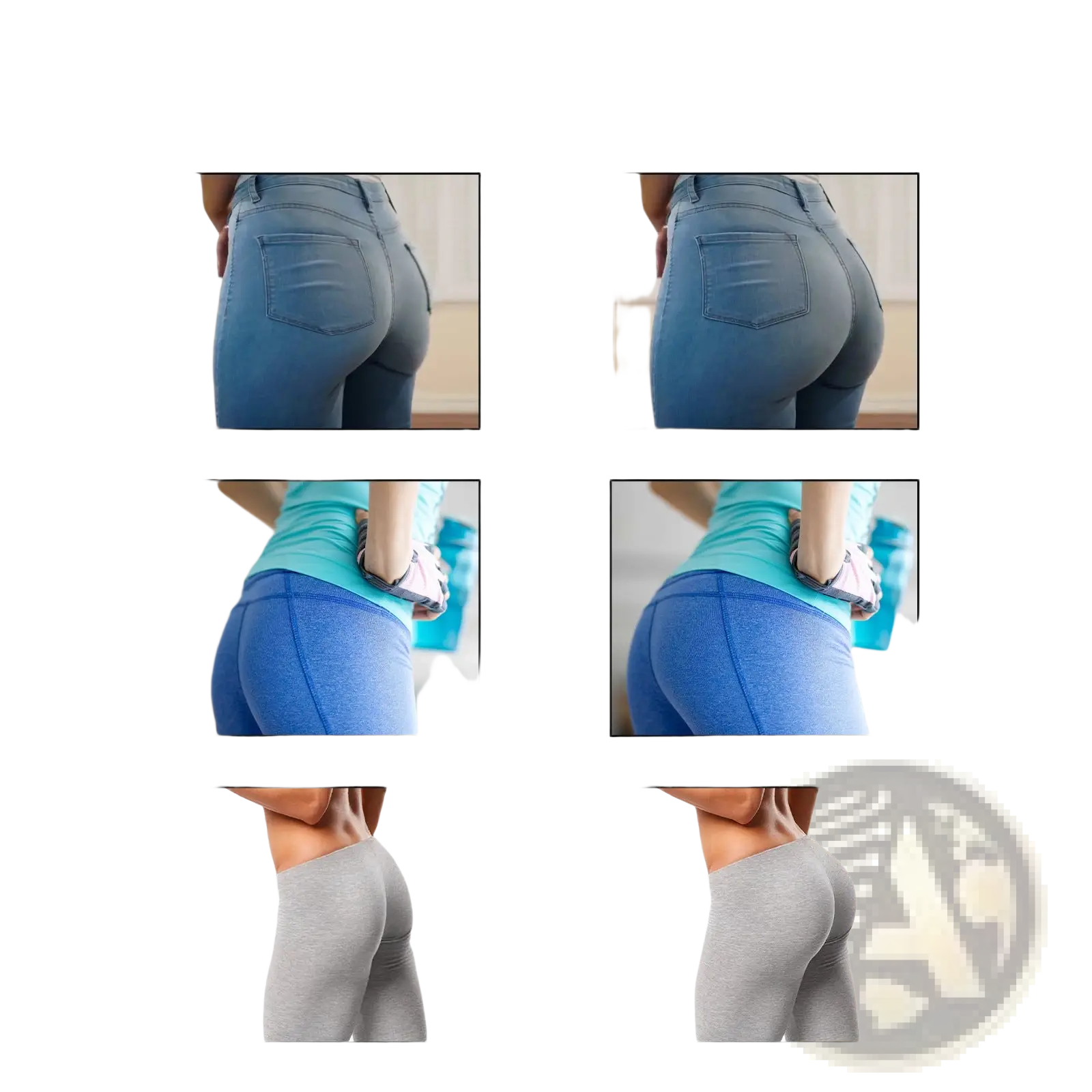 Blue denim jeans with fitted high-waisted design and subtle stitching paired with hip lift essential oil 30ml