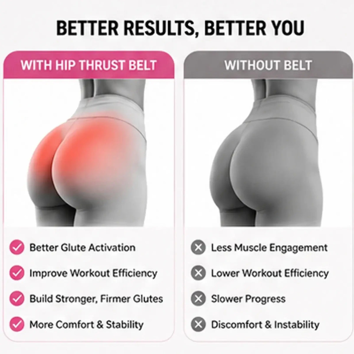 Pink hip thrust belt made of durable material designed for enhanced glute activation and workout efficiency