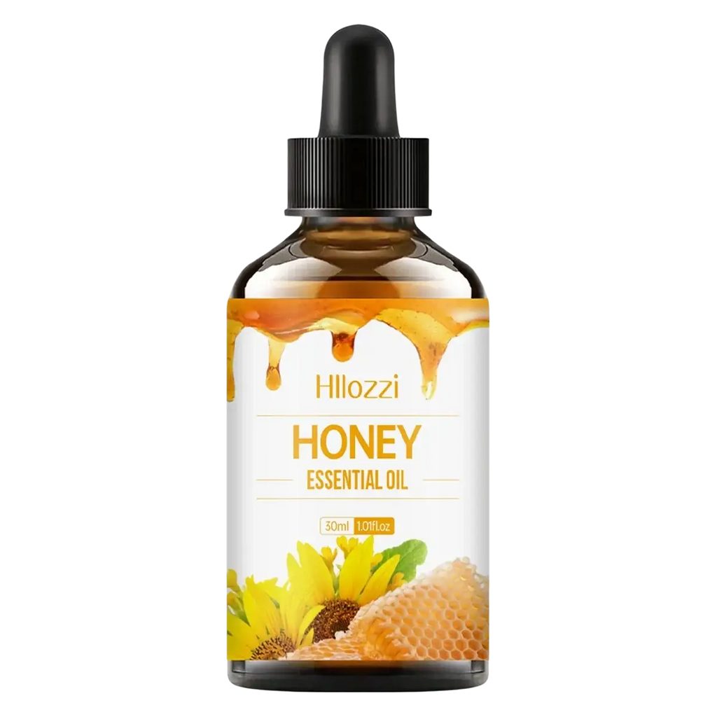 Hloozzi honey essential oil 30ml amber glass bottle with black dropper and sunflower honey-themed label