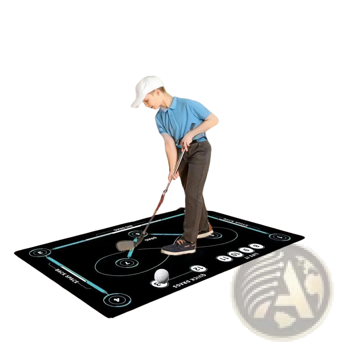 Black hockey training mat non slip stickhandling pad with teal accents and white numbered targets for skill practice