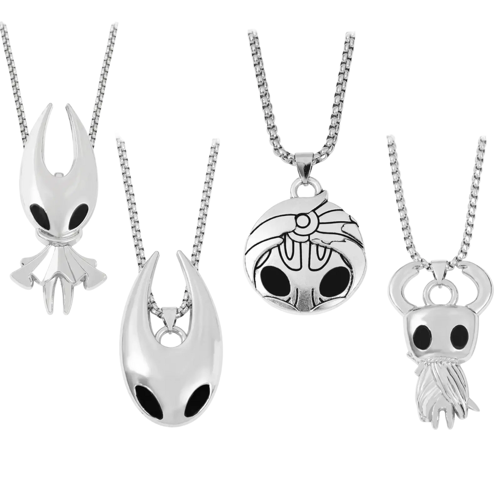 Silver hollow knight pendant necklace featuring a detailed hollow knight character design on a chain