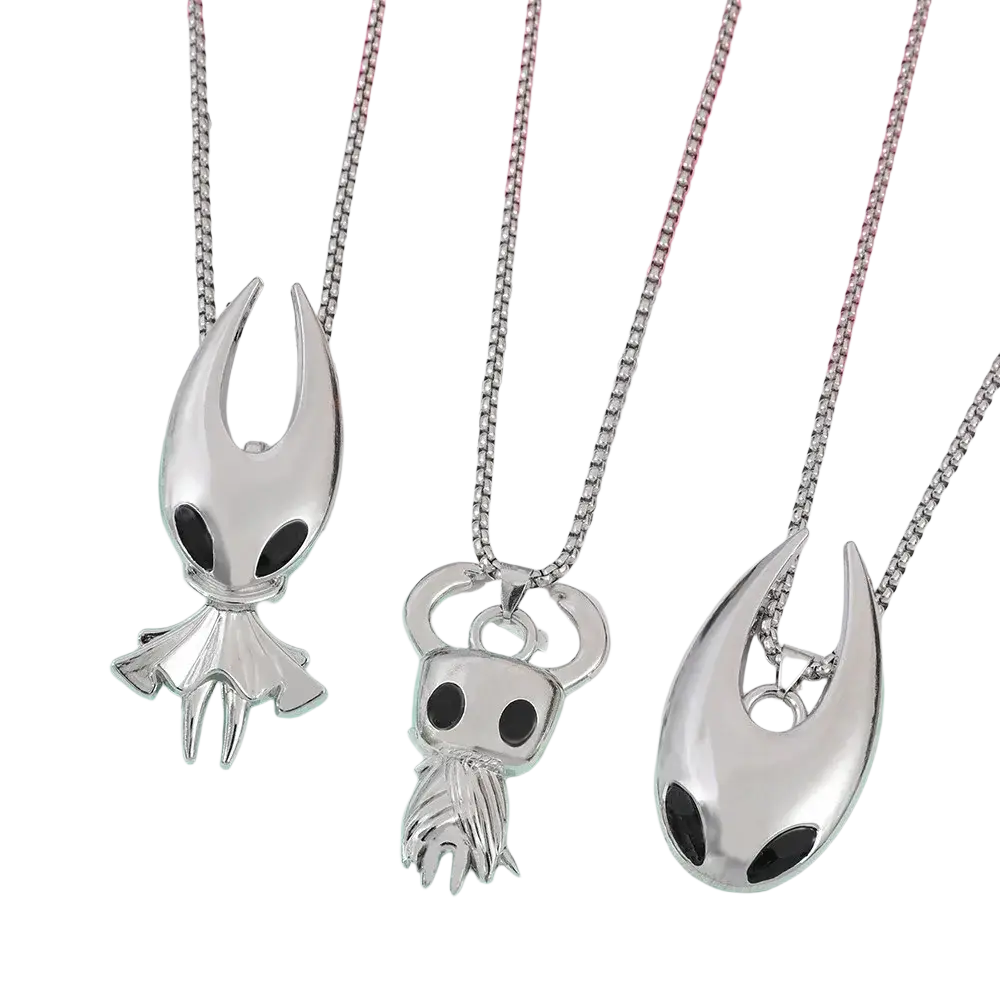 Silver hollow knight character pendants on chains made of metal for gaming necklaces and accessories