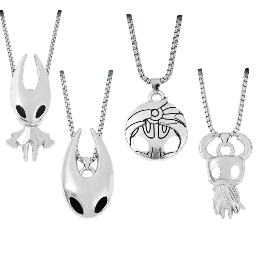 Silver hollow knight pendant necklace featuring a detailed hollow knight character design on a chain