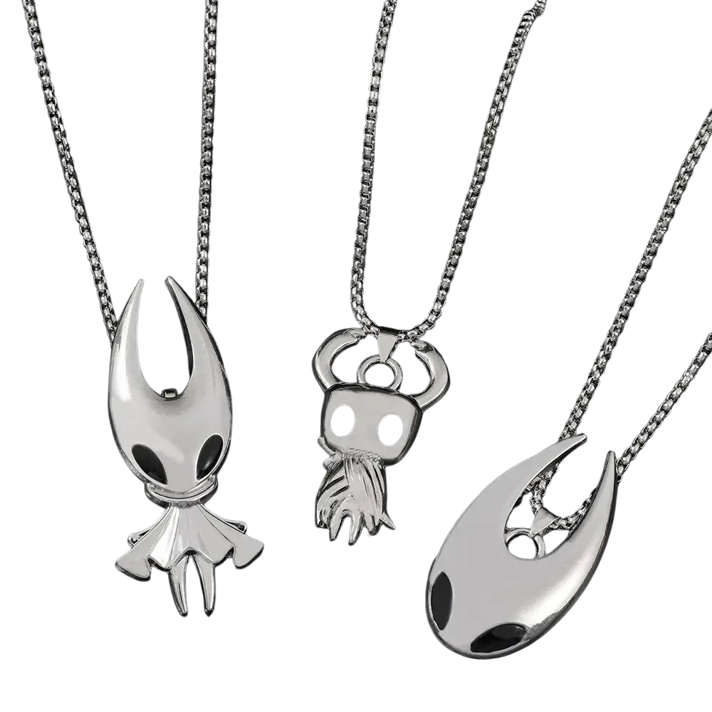 Silver hollow knight pendant necklace featuring a detailed hollow knight character design on a silver chain