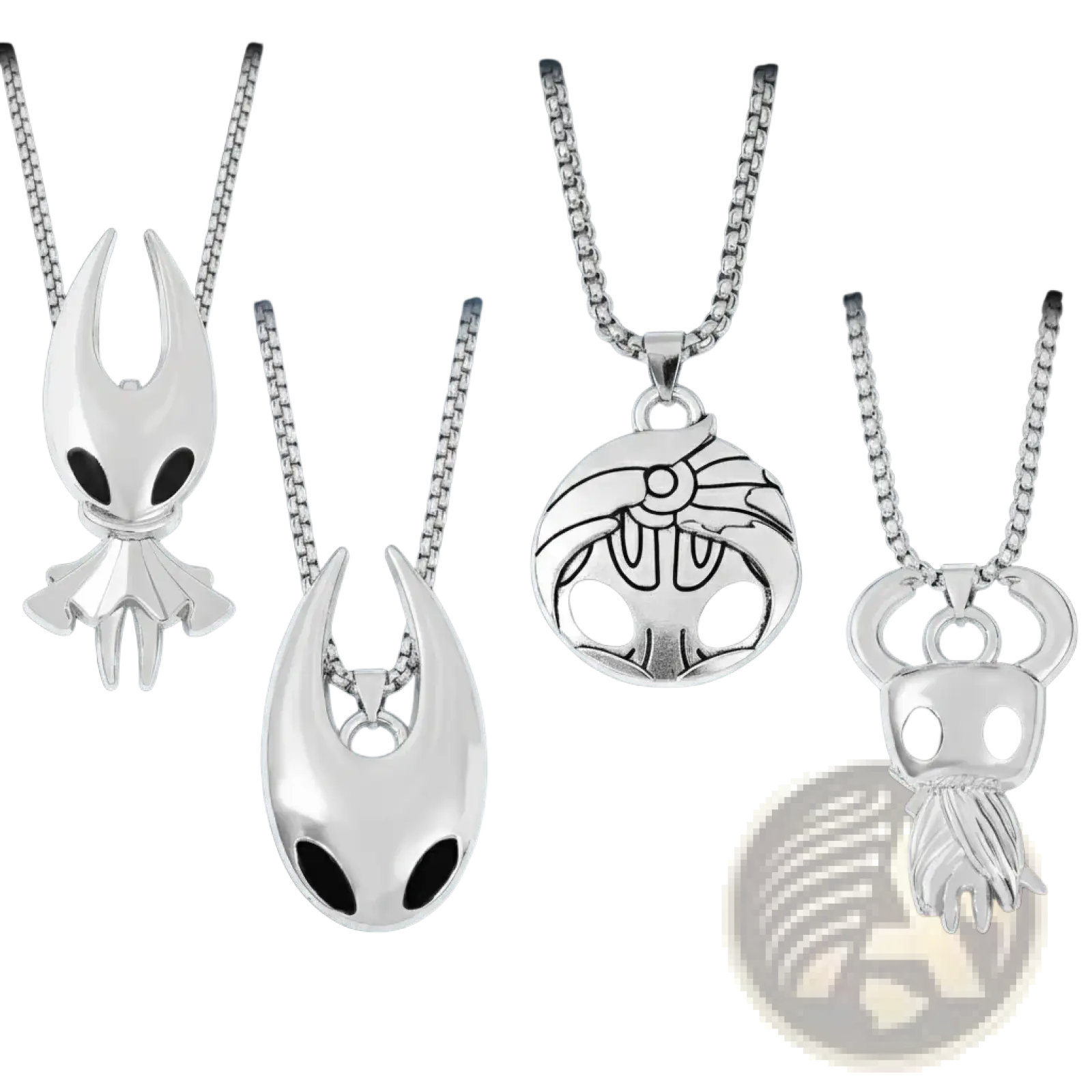 Silver hollow knight pendant necklace featuring a detailed hollow knight character design on a chain