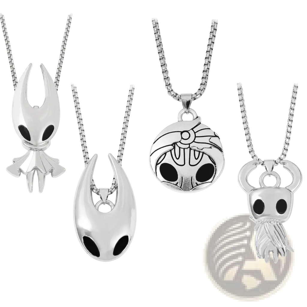 Silver hollow knight pendant necklace featuring a detailed hollow knight character design on a chain