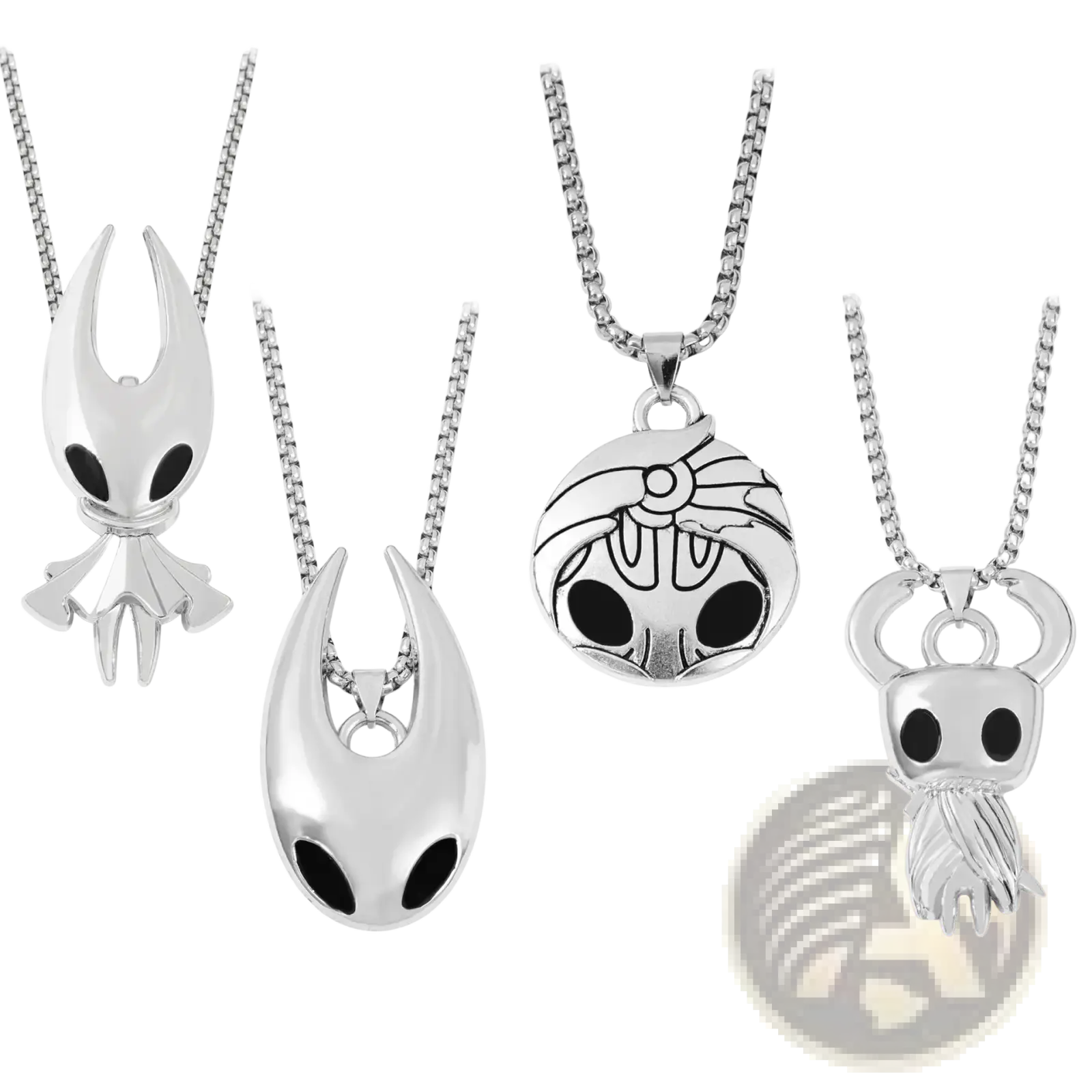 Silver hollow knight pendant necklace featuring a detailed hollow knight character design on a chain