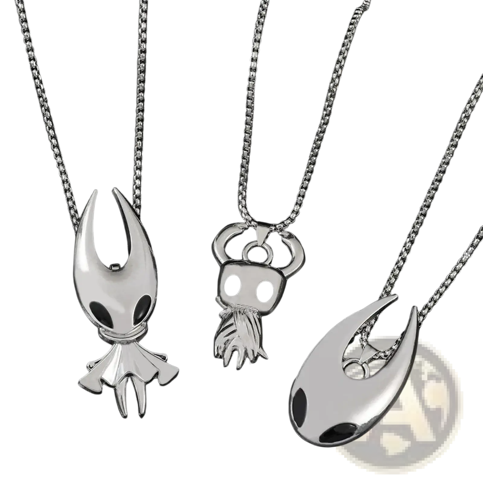 Silver hollow knight pendant necklace featuring a detailed hollow knight character design on a silver chain