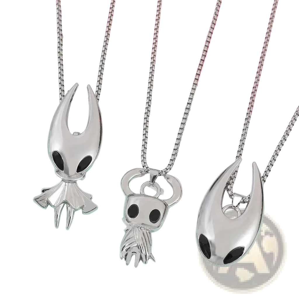 Silver hollow knight character pendants on chains made of metal for gaming necklaces and accessories