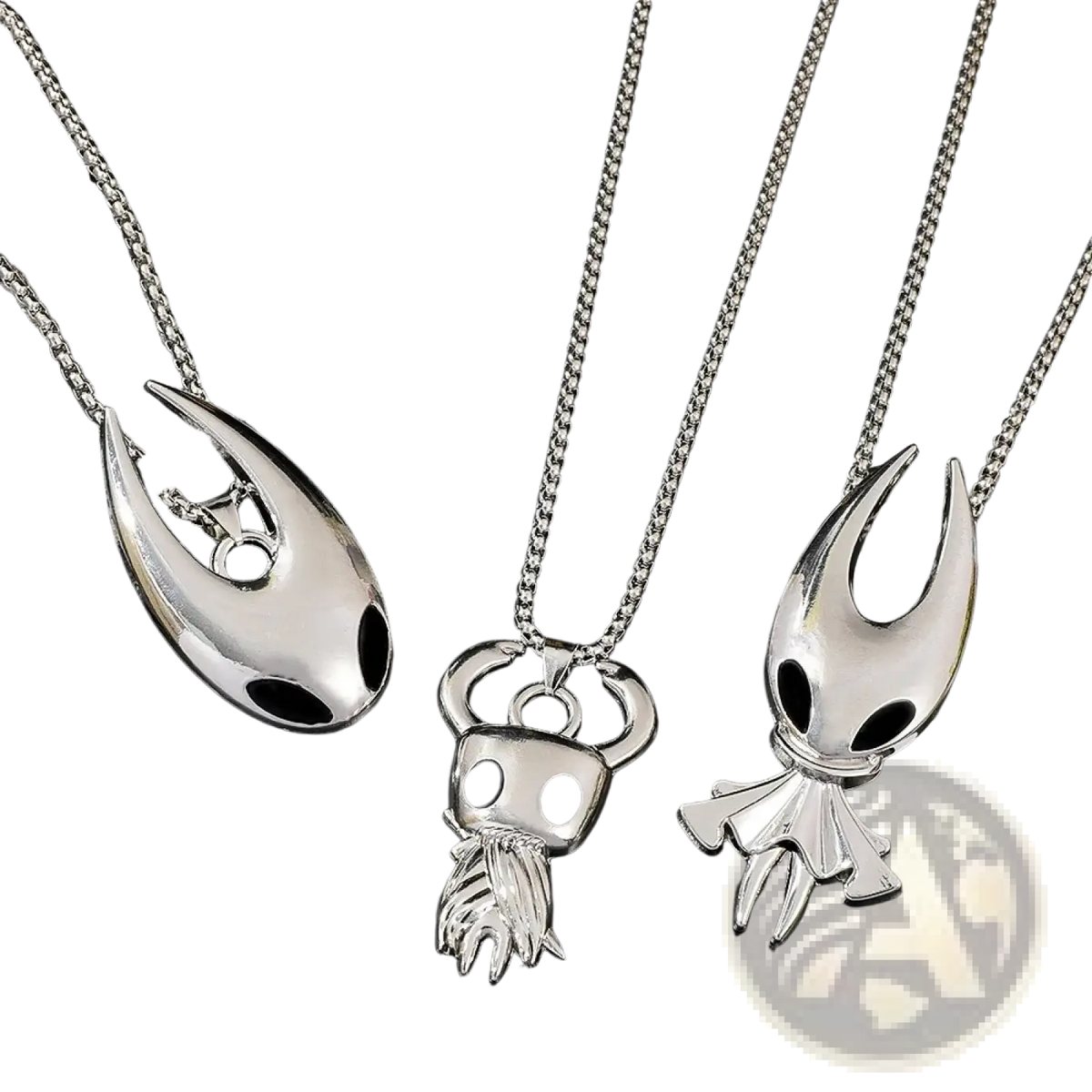 Silver hollow knight pendant necklace with polished metallic finish and distinct character design in silver