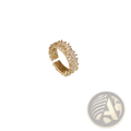 Gold-toned adjustable hollowed square pearl and baguette zircon open ring with sparkling clear crystals and textured detailing