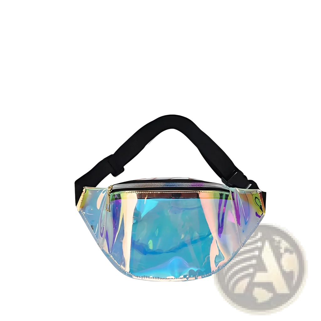Holographic iridescent TPU waist bag chest satchel with black adjustable strap for versatile wear