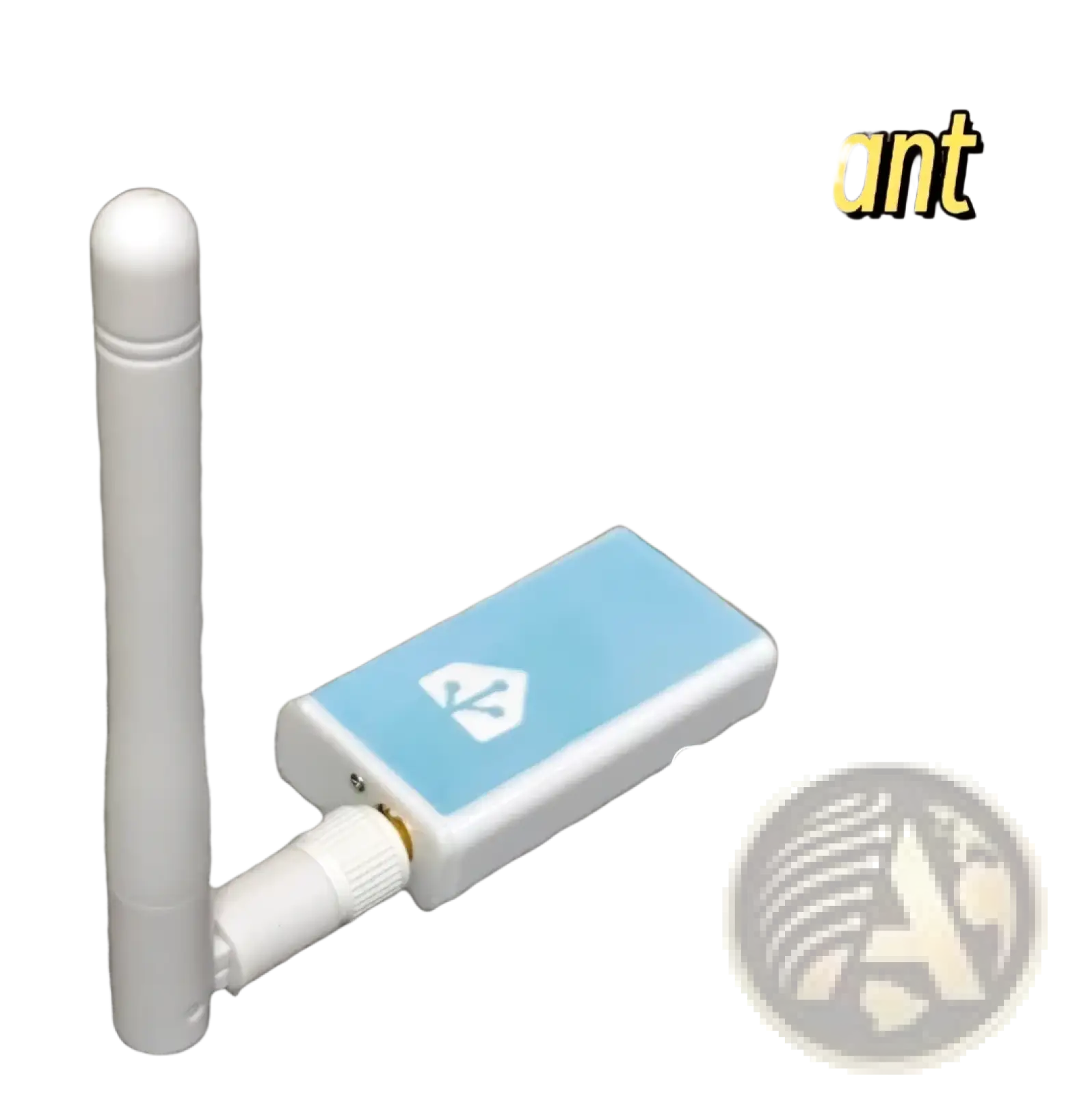 White plastic usb dongle with light blue top panel and white antenna for home assistant green smart home controller