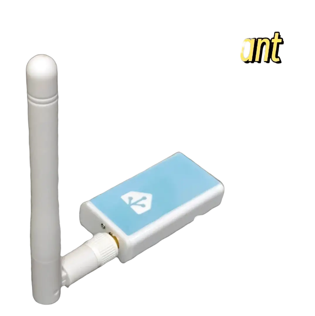 White plastic usb dongle with light blue top panel and white antenna for home assistant green smart home controller