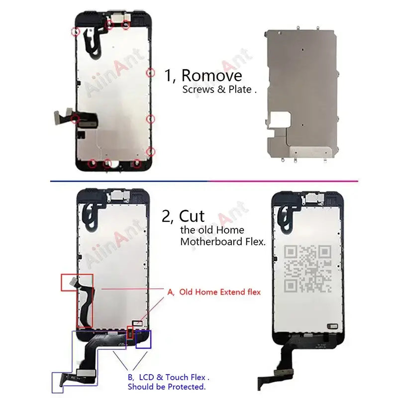 Black iphone 6s home button flex cable with silver connectors and shielding for phone parts replacement and press home button function