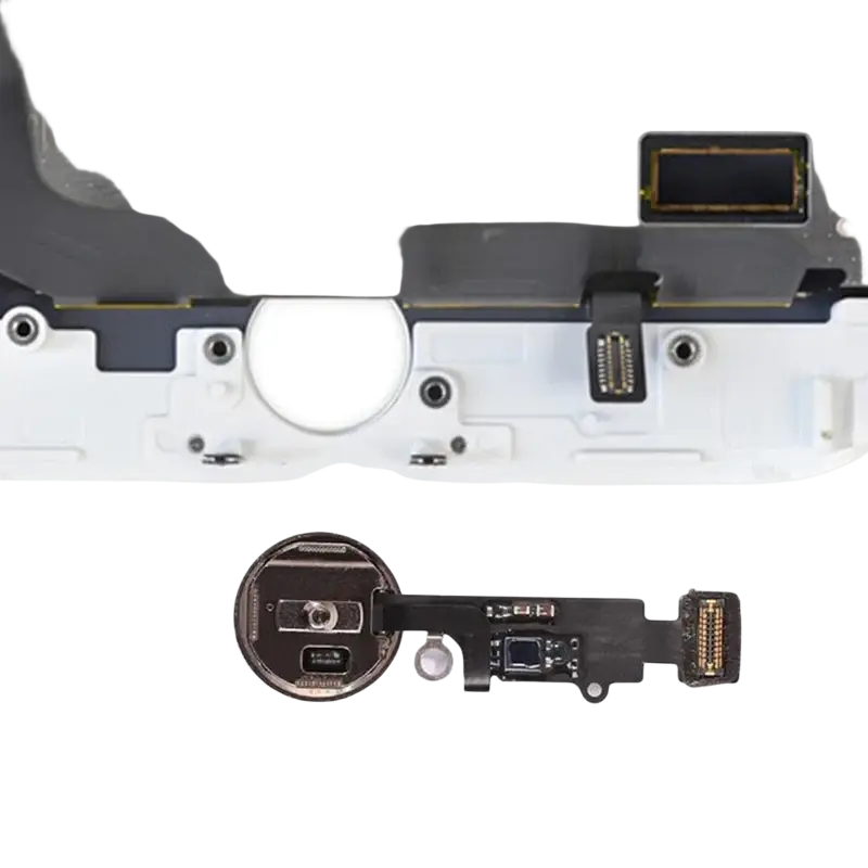 Black circular home button assembly with flexible circuit board and gold-plated connectors for iphone replacement phone parts
