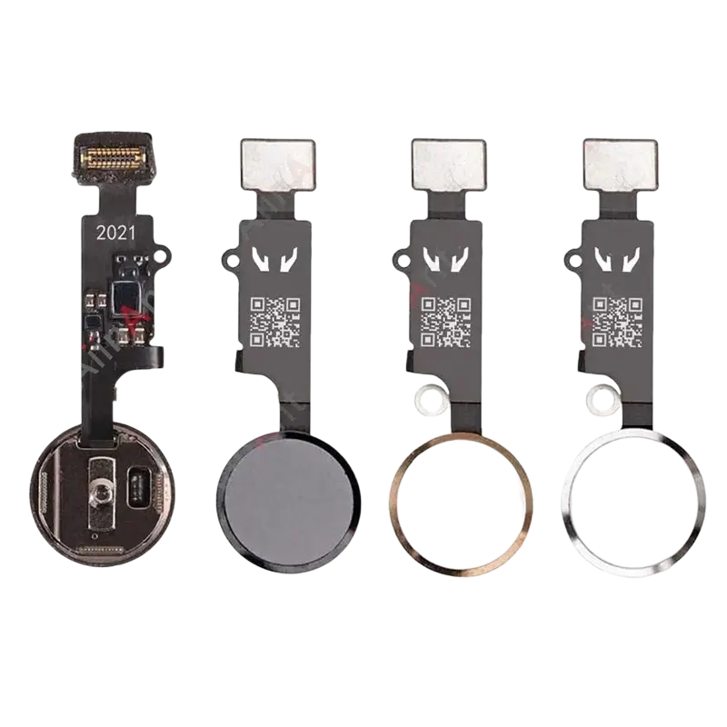 Home button flex cable assemblies for iphone replacement parts in black silver and gold with circular glass surfaces