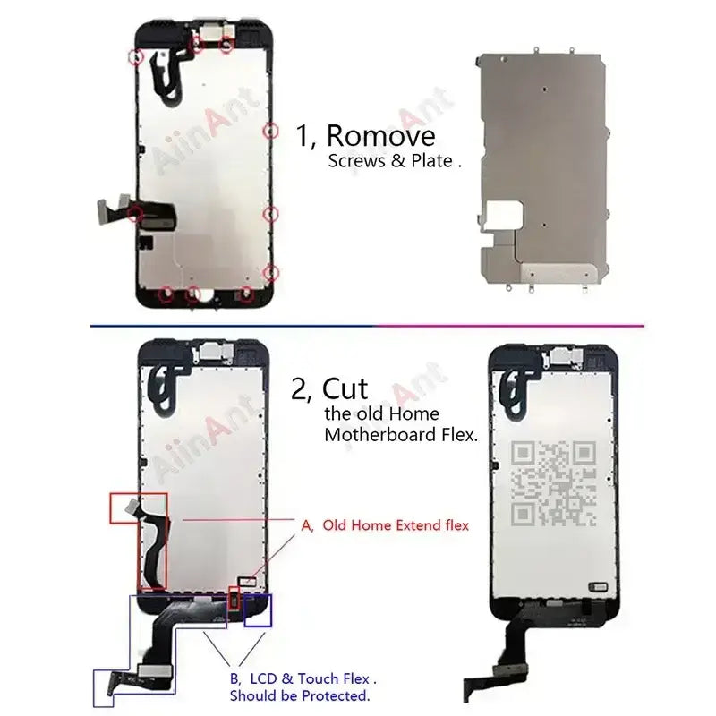 Black iphone 6s home button flex cable assembly with protective shielding and labeled components for phone parts repair